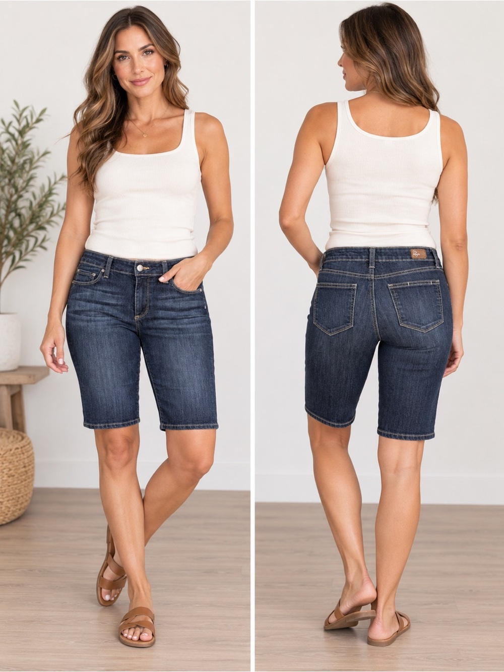 Paige Classic Dark Wash Denim Bermuda Shorts - Dark Blue Size 28 Y2K Casual